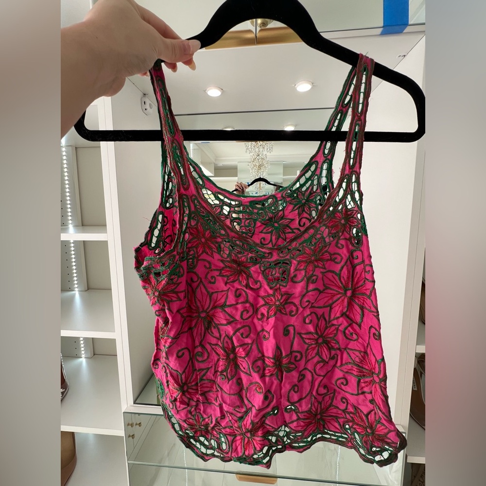 Pink Green Crop Lace Tank
